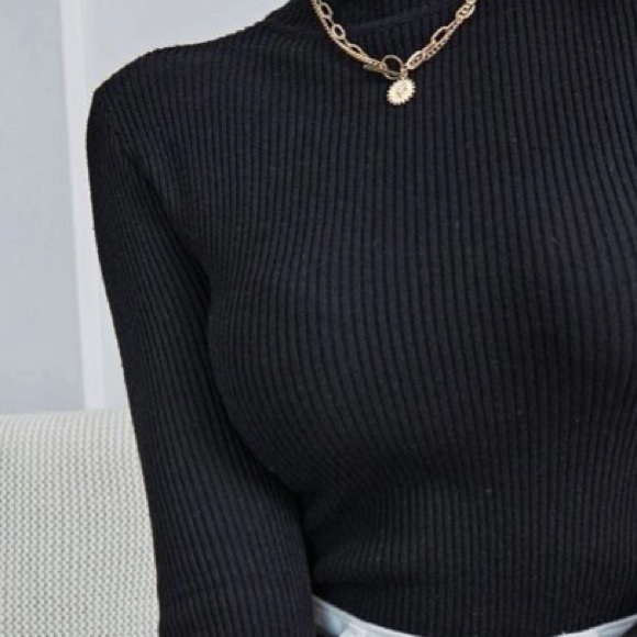 Black Ribbed Knit Turtleneck Sweater in S, M, and L - Picture 2 of 5